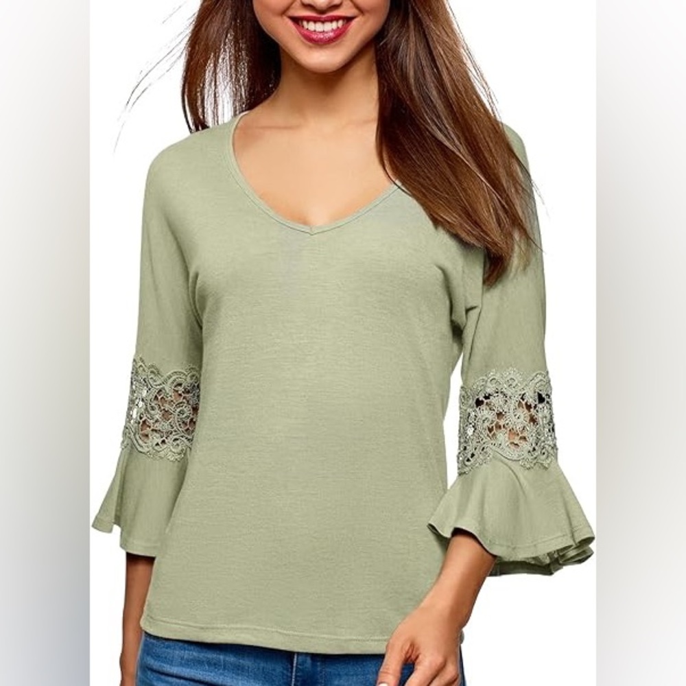 NWT Oodji pretty green  3/4 sleeve summer top